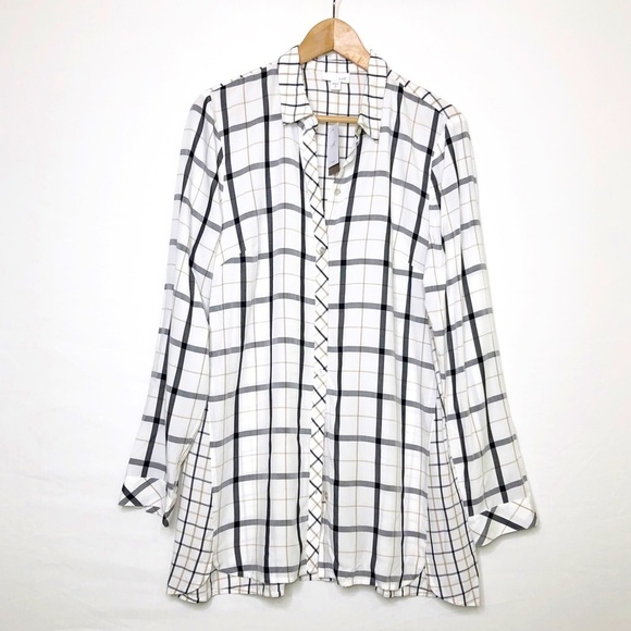 J Jill, windowpane plaid oversized long button down shirt - Picture 1 of 9